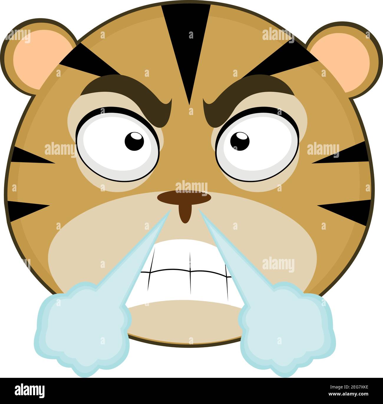 Vector Emoticon Illustration Cartoon eines Tigers Kopf mit wütenden Ausdruck kommen´s Nase Rauch Stock Vektor