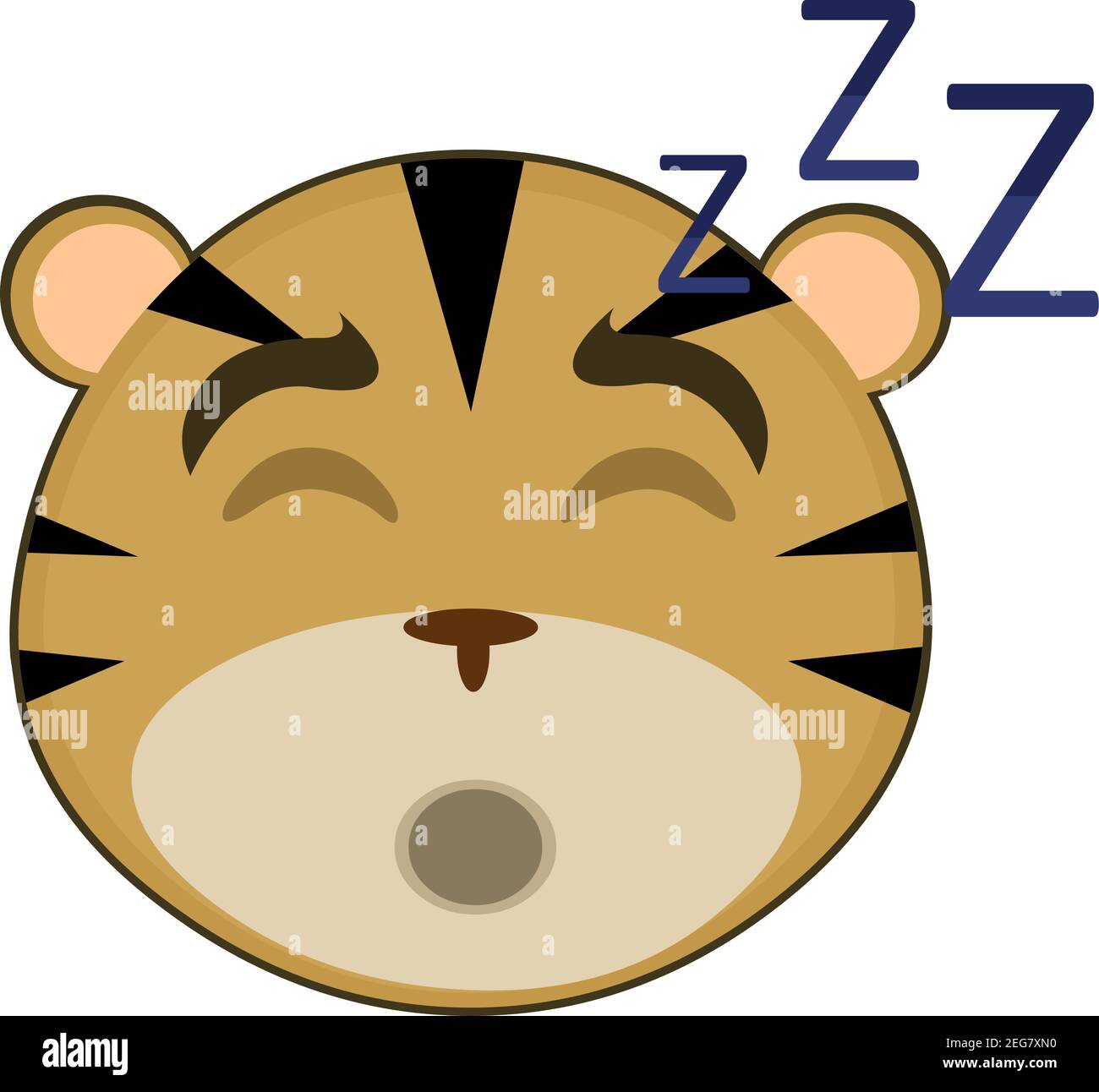 Vector Emoticon Illustration Karikatur eines Tigers Kopf mit müdem Ausdruck und seine Augen geschlossen und Schnarchen mit offenem Mund, schlafen Stock Vektor