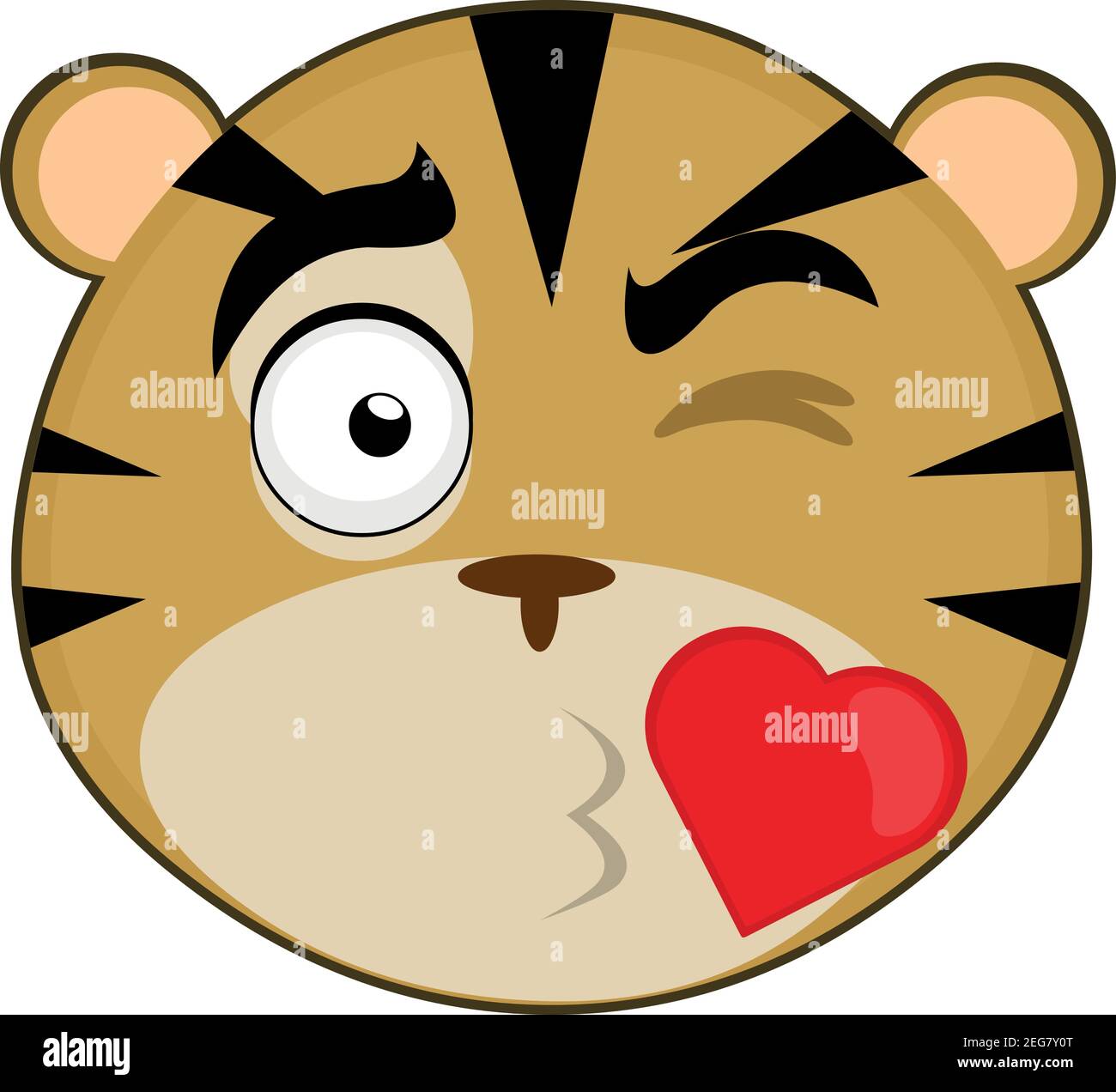 Vector Emoticon Illustration Cartoon eines Tigers´s Kopf mit einem Ausdruck der Liebe geben einen herzförmigen Kuss Stock Vektor