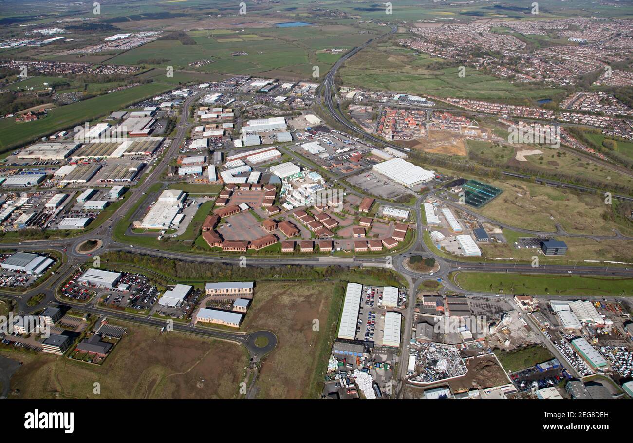Luftaufnahme des Preston Farm Business Park / Preston Farm Industrial Estate, Stockton-on-Tees Stockfoto