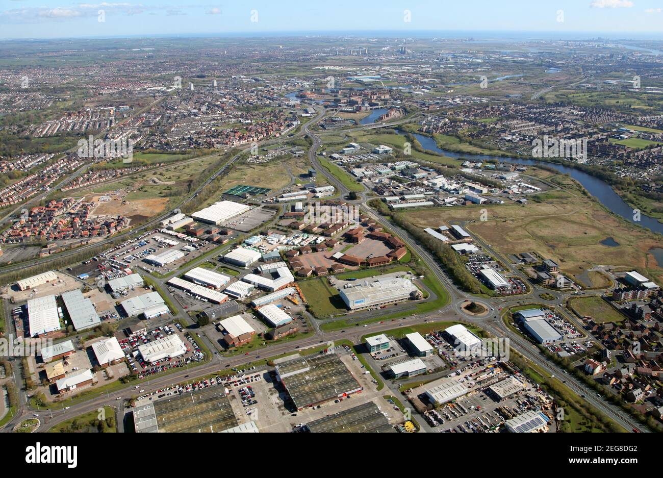 Luftaufnahme des Preston Farm Business Park / Preston Farm Industrial Estate, Stockton-on-Tees Stockfoto