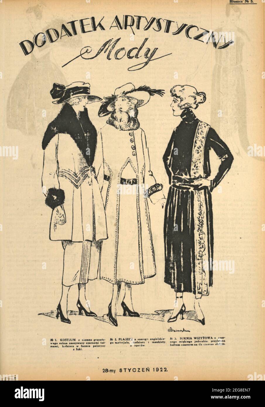 Przedwojenna grafika Art deco Dodatek artystyczny Mody, przedwojenna moda dla kobiet, przedwojenna grafika Art deco z modą, 1933, lata trzydzieste Stockfoto