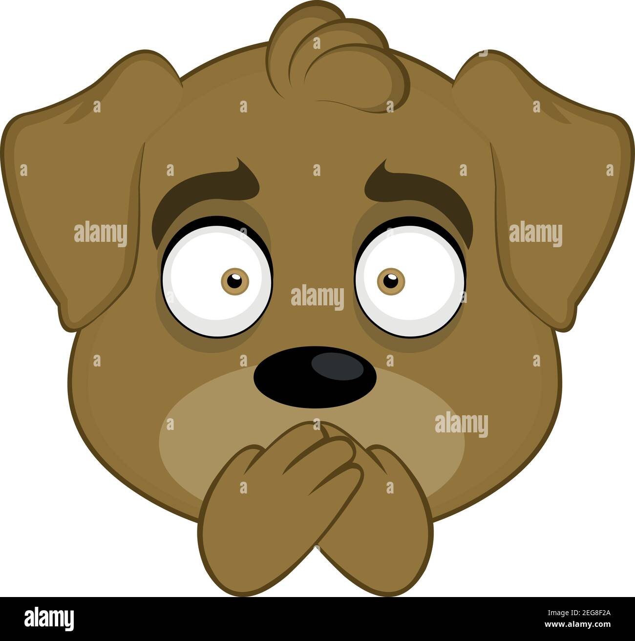 Vektordarstellung eines Emoticons eines Zeichentrickhundes, das mit seinen Händen Schweigen über seinen Mund schweigt Stock Vektor