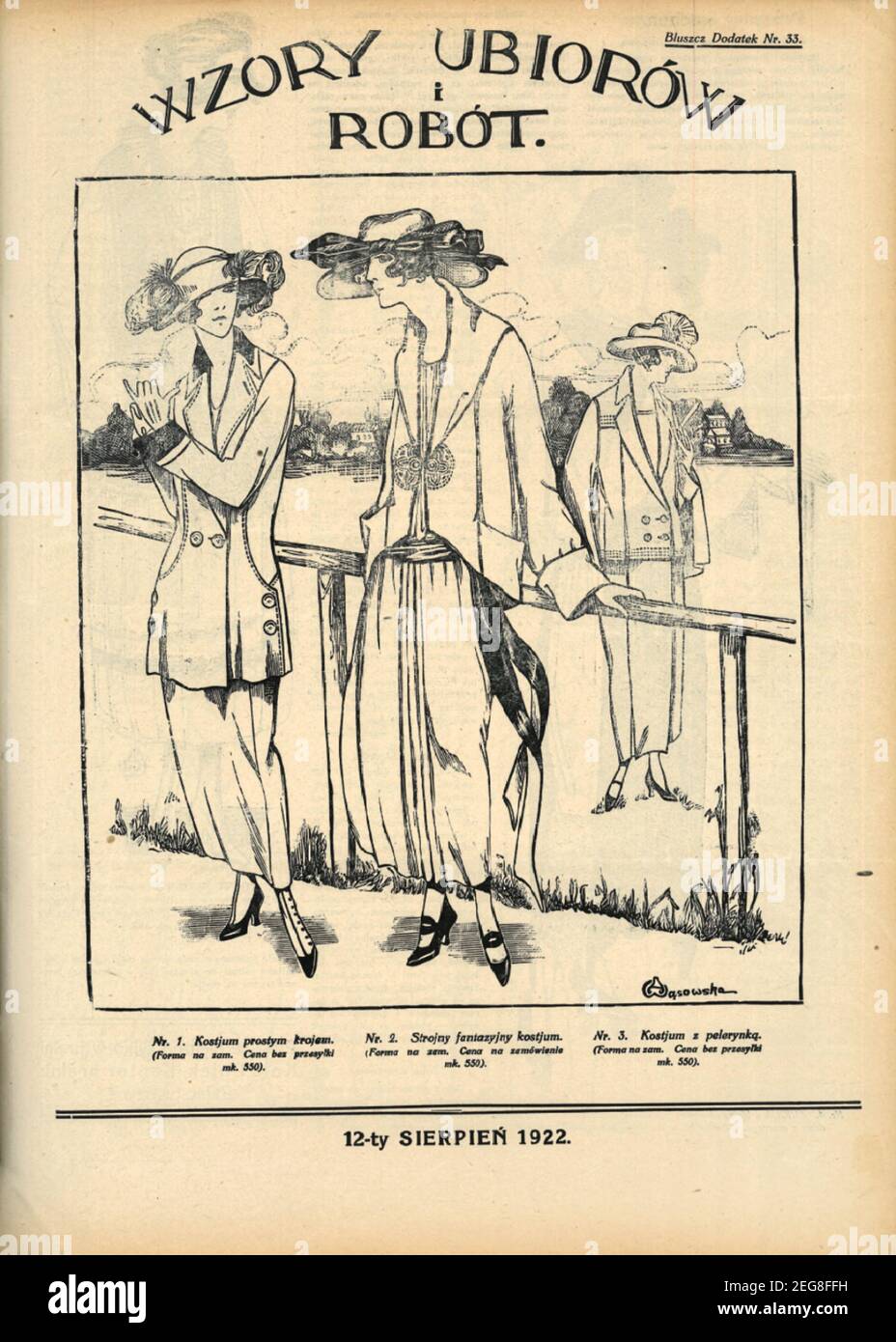 Przedwojenna grafika Art deco Wzory Ubiorów i robót, przedwojenna moda dla kobiet, przedwojenna grafika Art deco z modą damską, 1933, lata trzydzieste Stockfoto