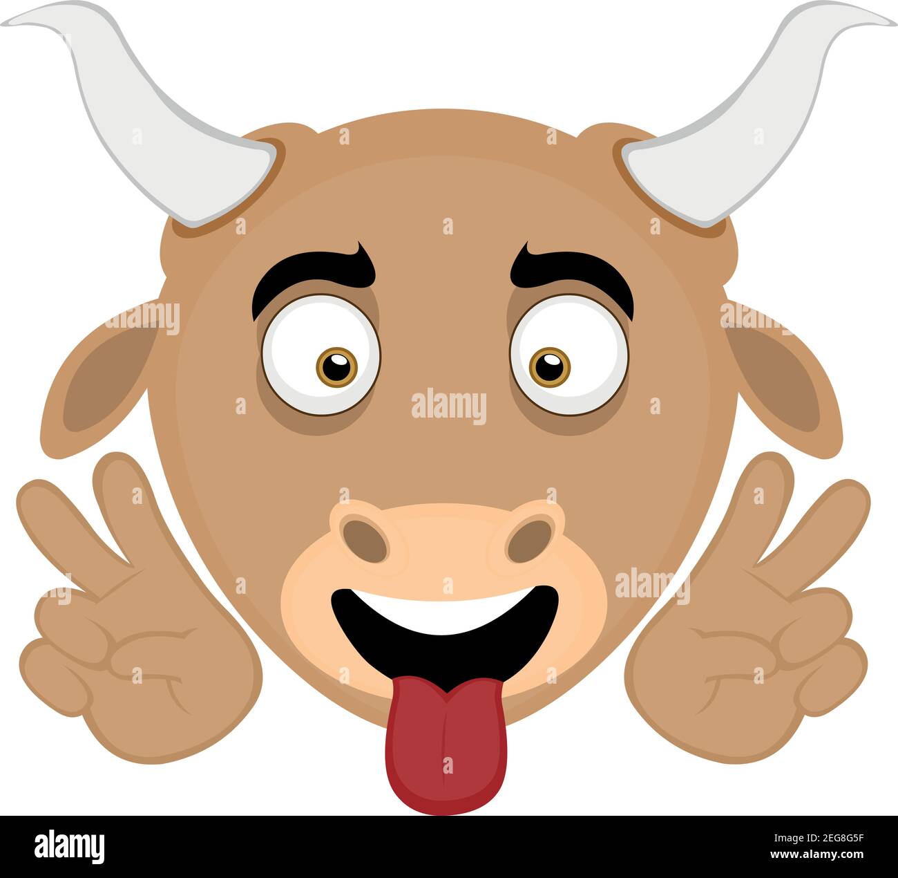 Vector Emoticon Illustration Cartoon eines Stiers Kopf mit einem glücklichen Ausdruck, ragt seine Zunge und eine Geste seiner Hände der Liebe und des Friedens Stock Vektor