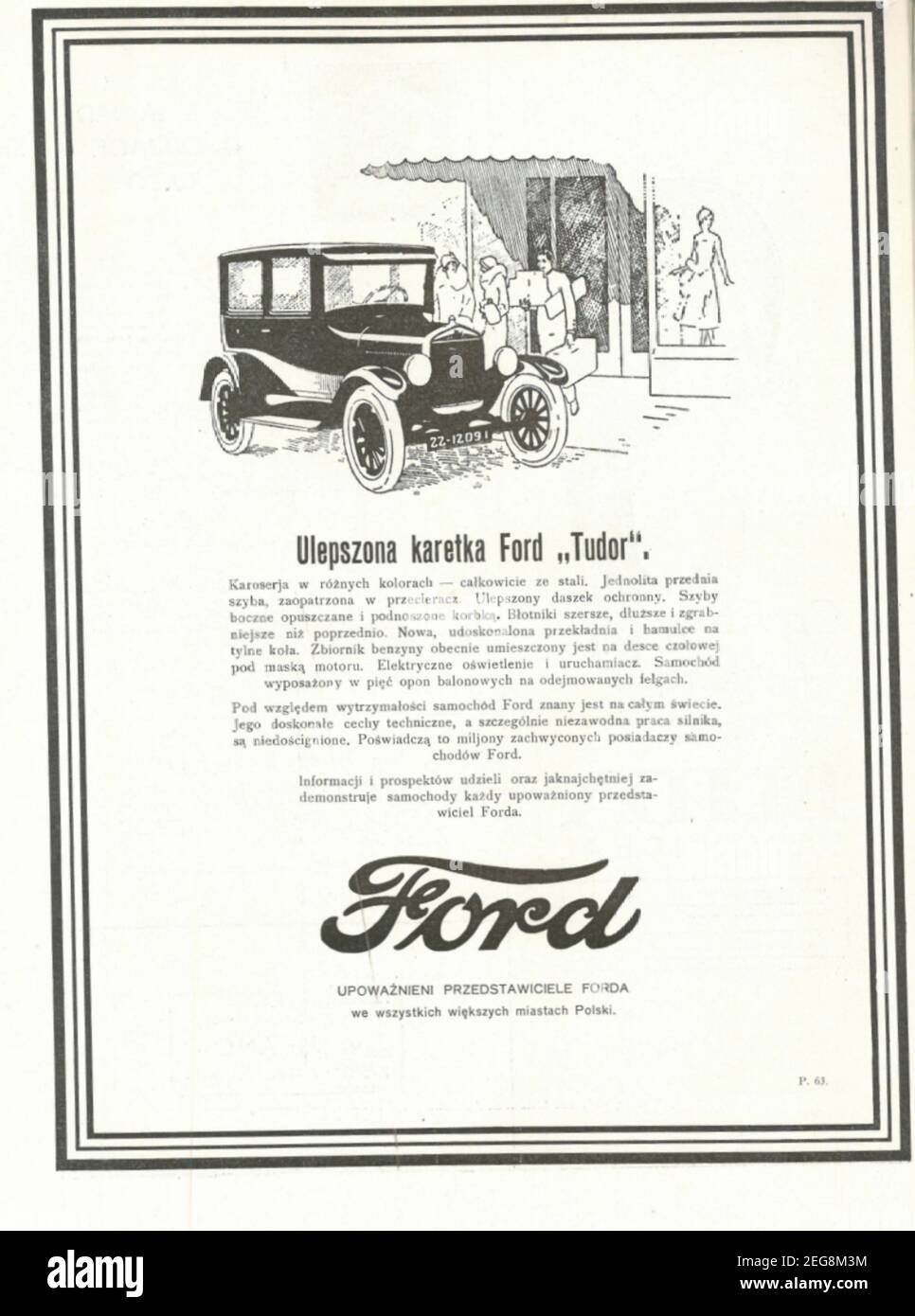 Przedwojenna reklama prasowa karetki FORD TUDOR 1933 r Stockfoto