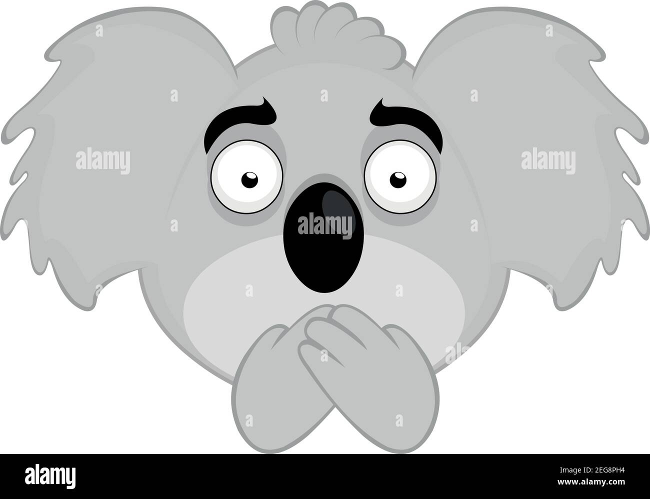 Vector Emoticon Illustration Cartoon eines Koala´s Kopf mit den Händen über seinem Mund, Stille Konzept Stock Vektor