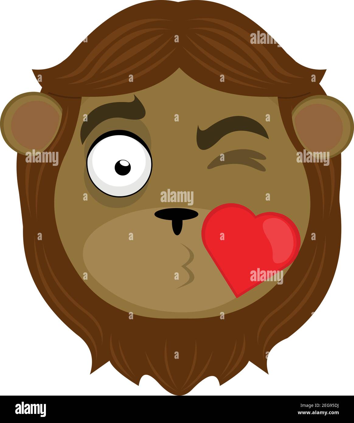 Vector Emoticon Illustration Karikatur eines Löwenkopfes mit einem Ausdruck der Liebe, die einen herzförmigen Kuss´s Stock Vektor