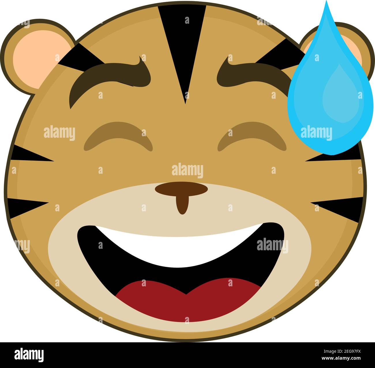 Vektor-Emoticon Illustration Cartoon eines Tigers Kopf Emoticon mit einem Ausdruck von Verwirrung Tropfen Schweiß Stock Vektor