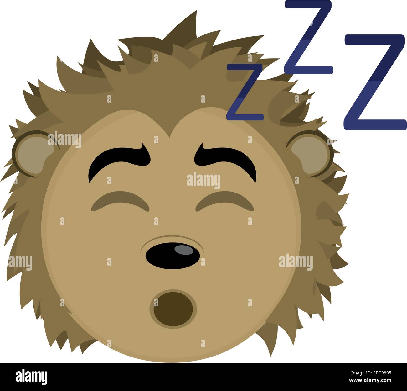 Vector Emoticon Illustration Karikatur eines Stachelschweines Kopf mit müdem Ausdruck und seine Augen geschlossen und Schnarchen mit offenem Mund, schlafen Stock Vektor