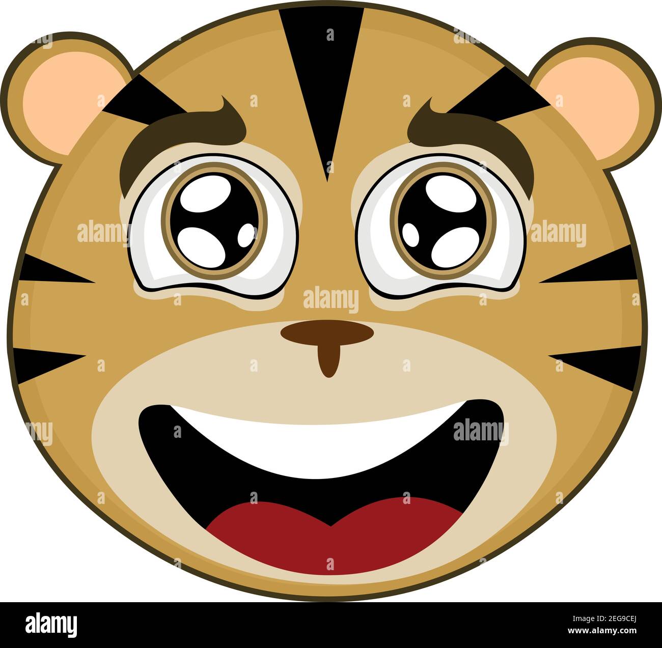Vector Emoticon Illustration Cartoon eines Tigers Kopf mit einem Ausdruck von Zärtlichkeit, offenen Mund und ein verträumter Blick´s Stock Vektor