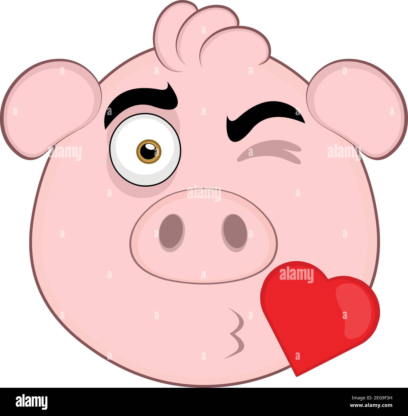 Vector Emoticon Illustration Cartoon eines Schweins´s Kopf mit einem Ausdruck der Liebe geben einen herzförmigen Kuss Stock Vektor