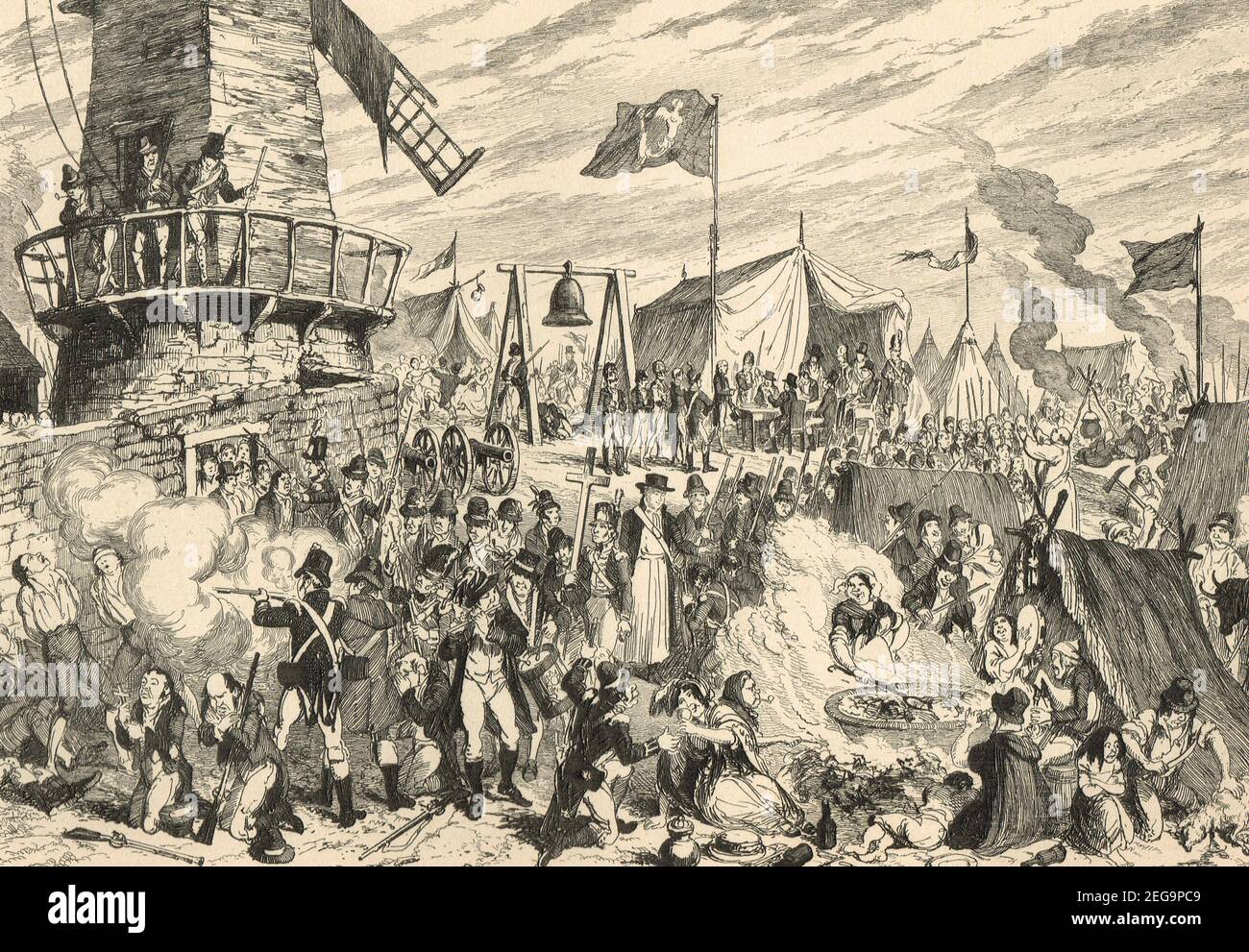 Das Rebellenlager in der Schlacht von Essig Hill am 21. Juni 1798. Ein Engagement während der irischen Rebellion von 1798 Stockfoto