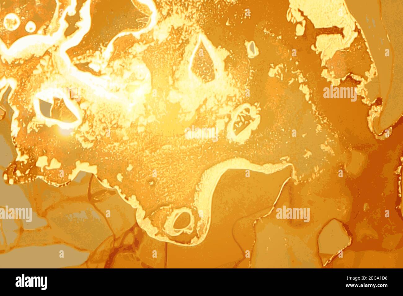 Orange und Gold Geode. Abstraktes Marmormuster. Alkohol Tinte Technik Stein Textur. Vektorhintergrund. Moderne Farbe mit Glitzer. Banner, Poster-Design Stock Vektor