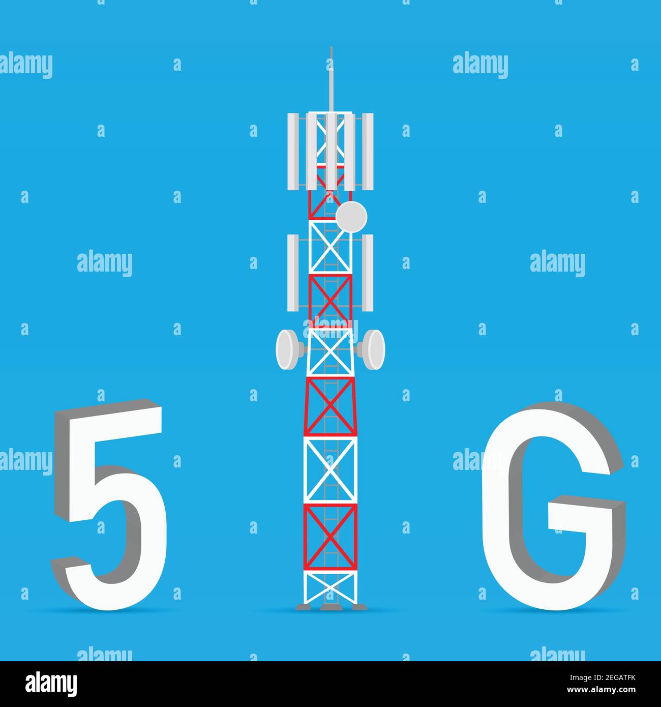 5G Funkturm drahtlose Telekommunikations-Antennen und Signal Stock Vektor