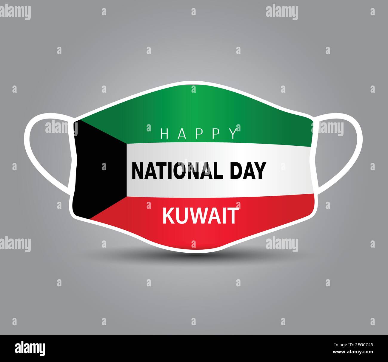 Happy National Day of Kuwait. Flagge mit medizinischer Maske, Kuwait für den Druck. cvid19, Corona Virus Konzept. Stock Vektor