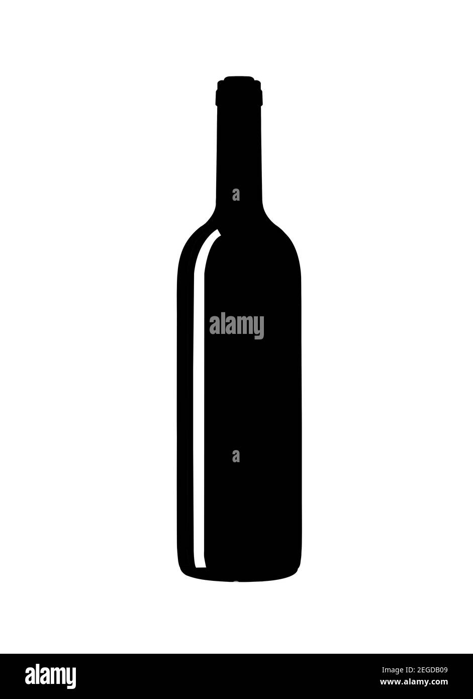 Klassische Flasche Rot-, Weiß- oder Roséwein. Glasflaschenschemata mit Etiketten und Reflexionen. Stockfoto