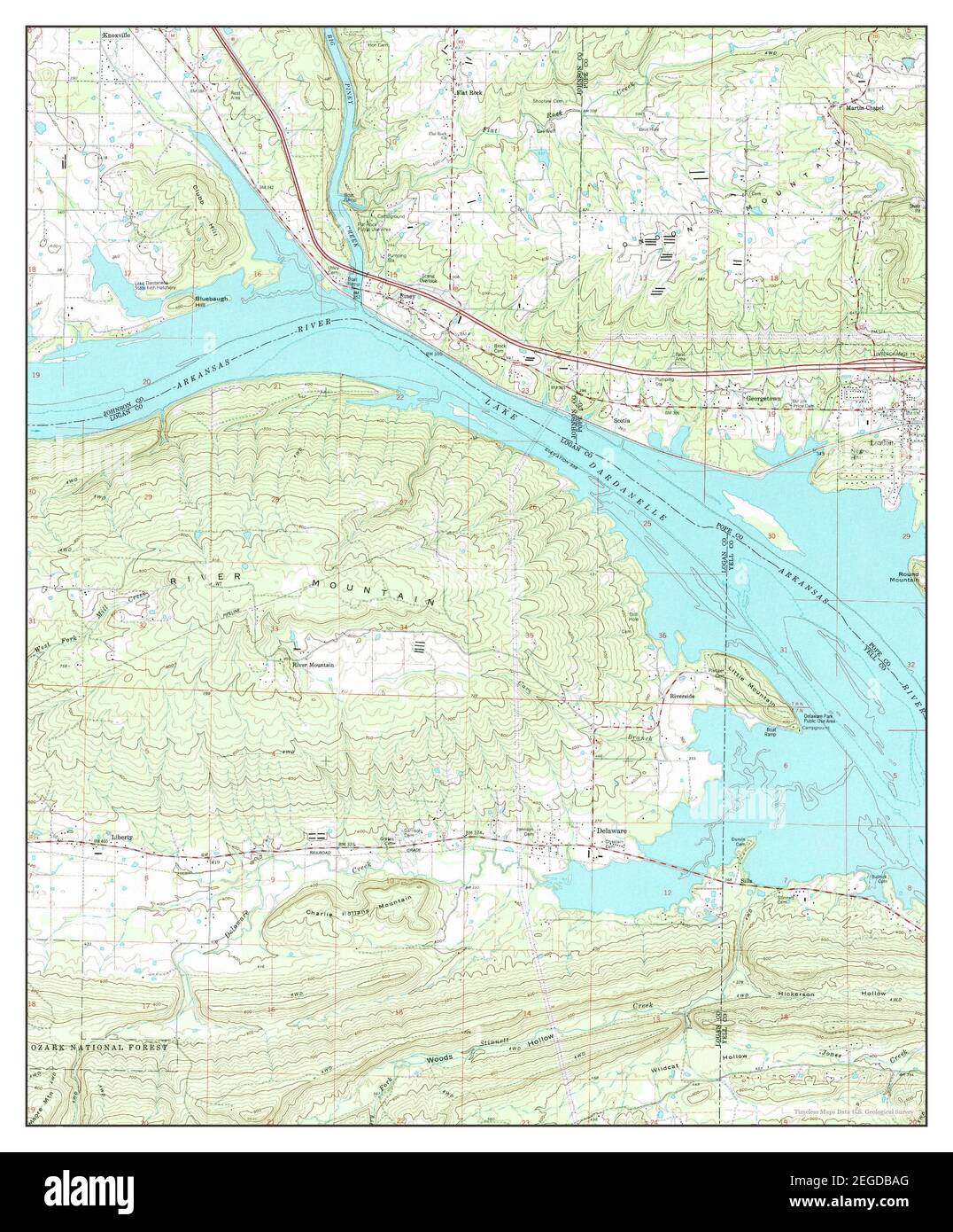 Delaware, Arkansas, Karte 1993, 1:24000, Vereinigte Staaten von Amerika von Timeless Maps, Daten U.S. Geological Survey Stockfoto