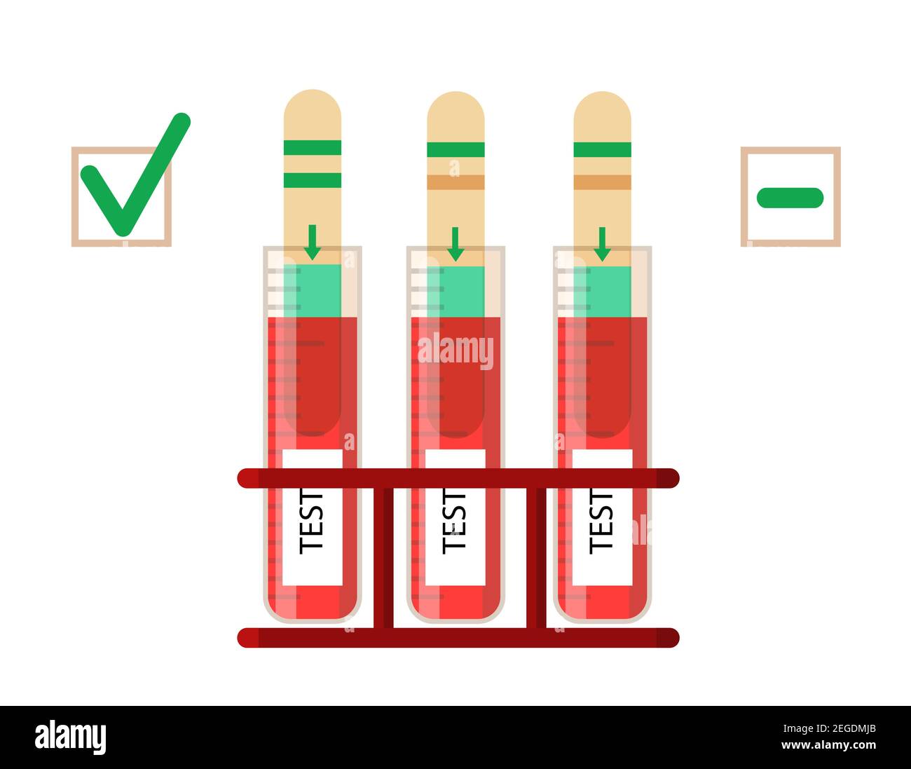 Teststreifen Symbol. Labor führt einen Bluttest auf ein positives oder negatives Ergebnis des Virus. vektor-Illustration isoliert auf weiß. Stock Vektor