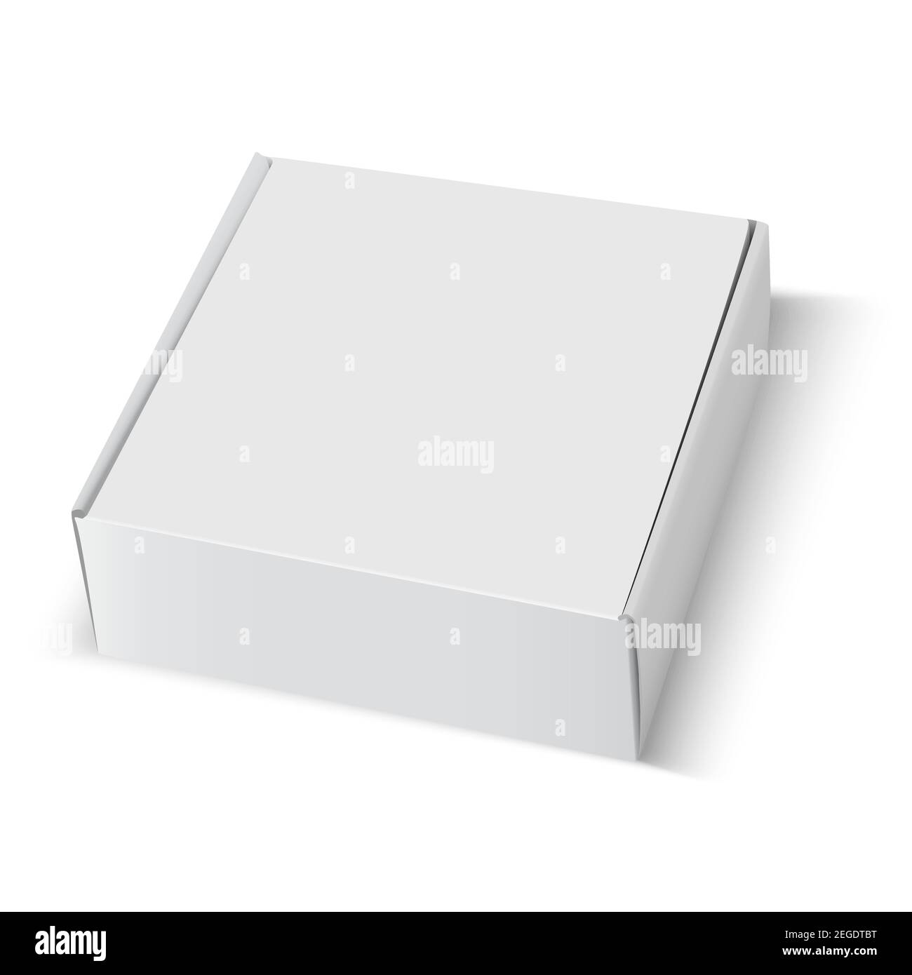 Modell der Box. Weiße Pappverpackung quadratisch blank. 3D Karton Papier geschlossen Schablone Design isoliert. Fast Restaurant Lebensmittel Lieferung Container illustratio Stock Vektor