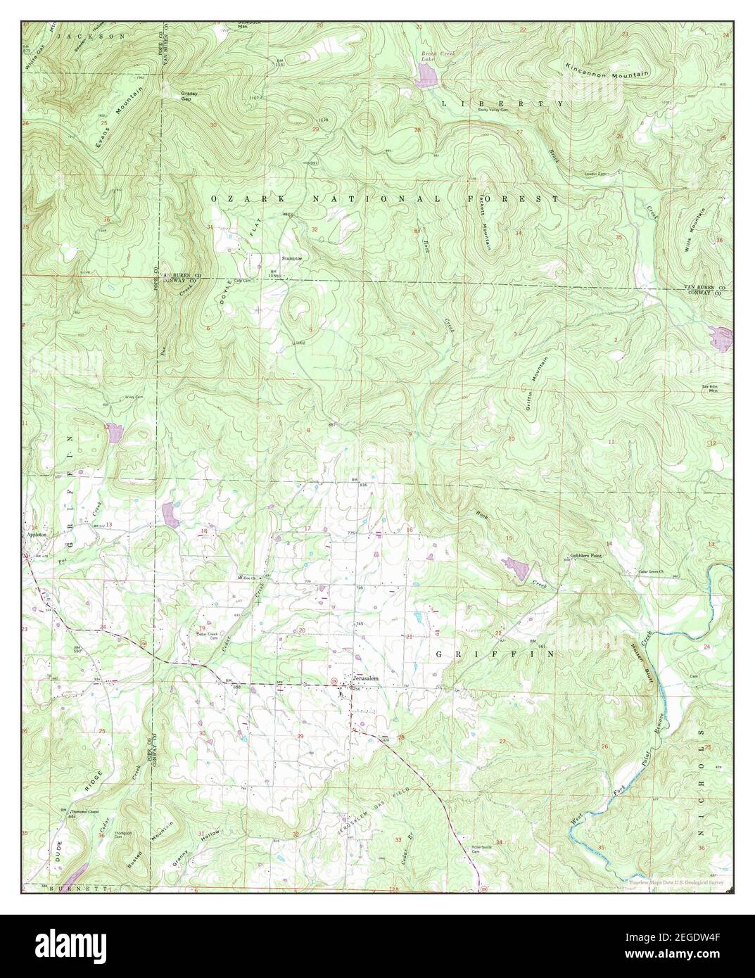 Jerusalem, Arkansas, Karte 1962, 1:24000, Vereinigte Staaten von Amerika von Timeless Maps, Daten U.S. Geological Survey Stockfoto