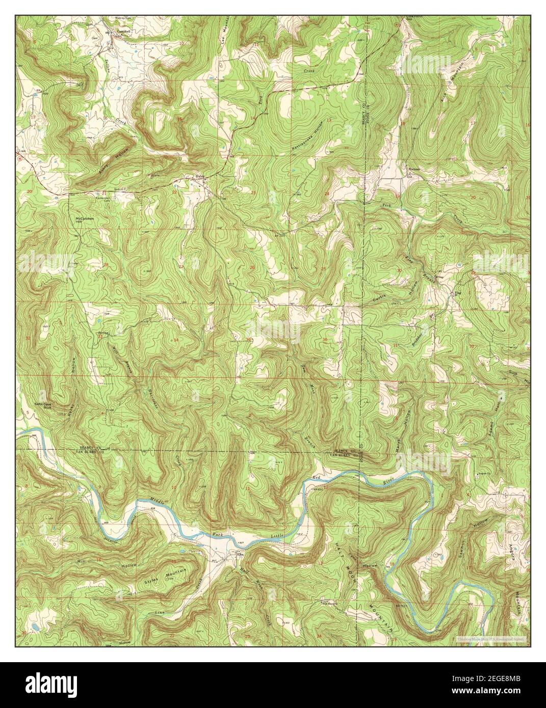 Oxley, Arkansas, Karte 1973, 1:24000, Vereinigte Staaten von Amerika von Timeless Maps, Daten U.S. Geological Survey Stockfoto