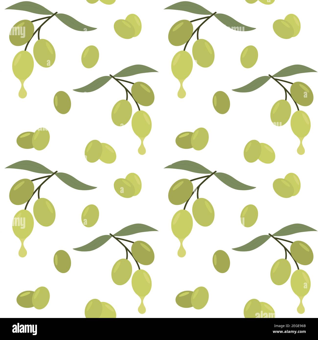 Nahtloser Hintergrund mit Oliven. Vektor wiederholendes Muster mit Früchten und Olivenblättern. Vorlage für Design. Stock Vektor