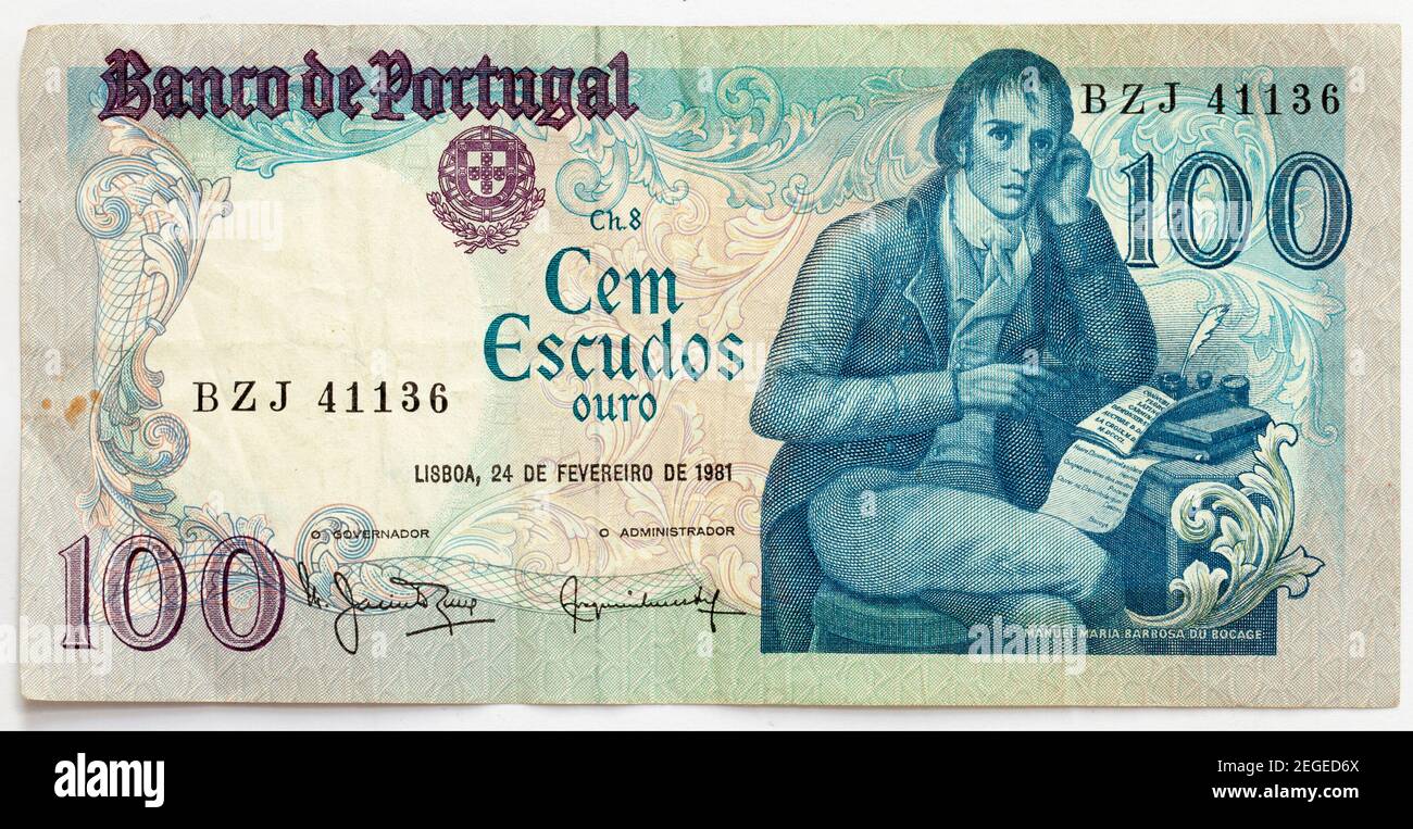 Alte Portugiesische Banknote - 100 Escudos Stockfoto