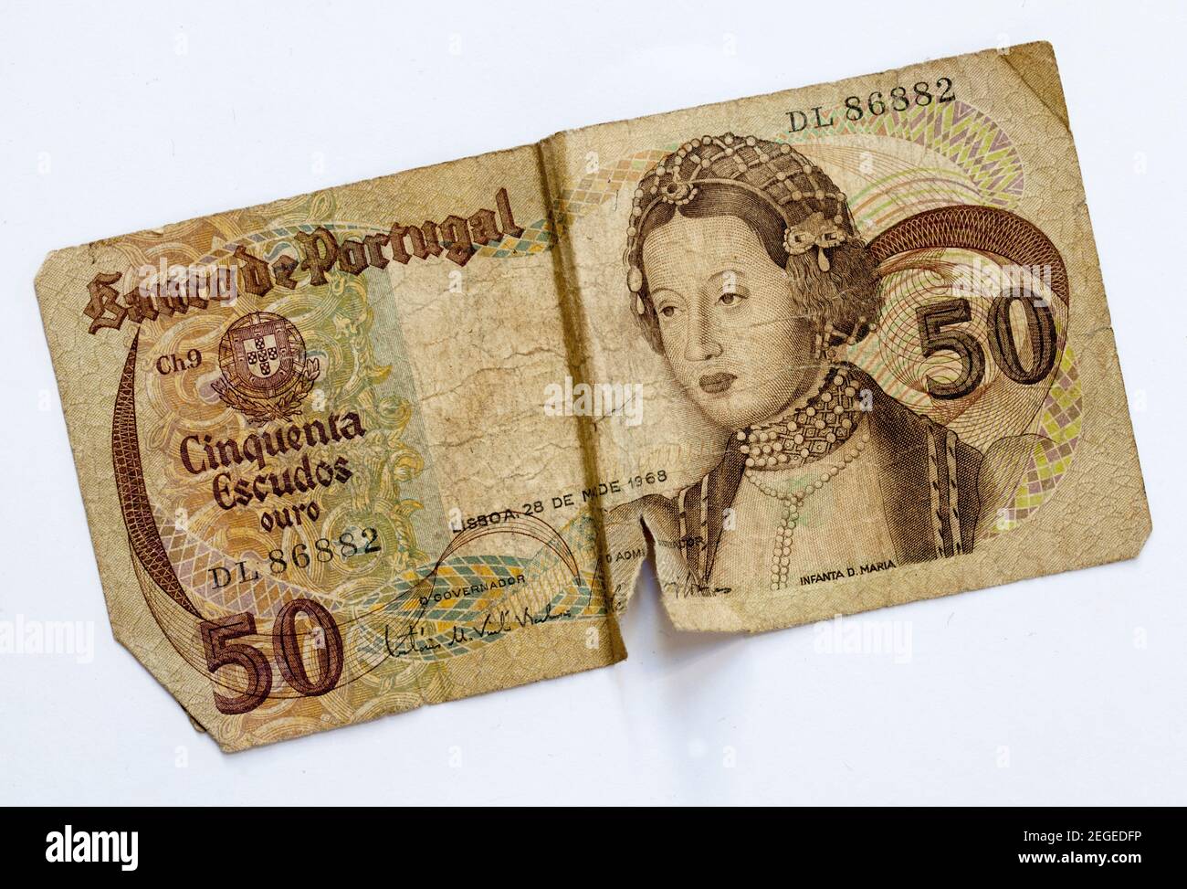 Alte Portugiesische Banknote Stockfoto