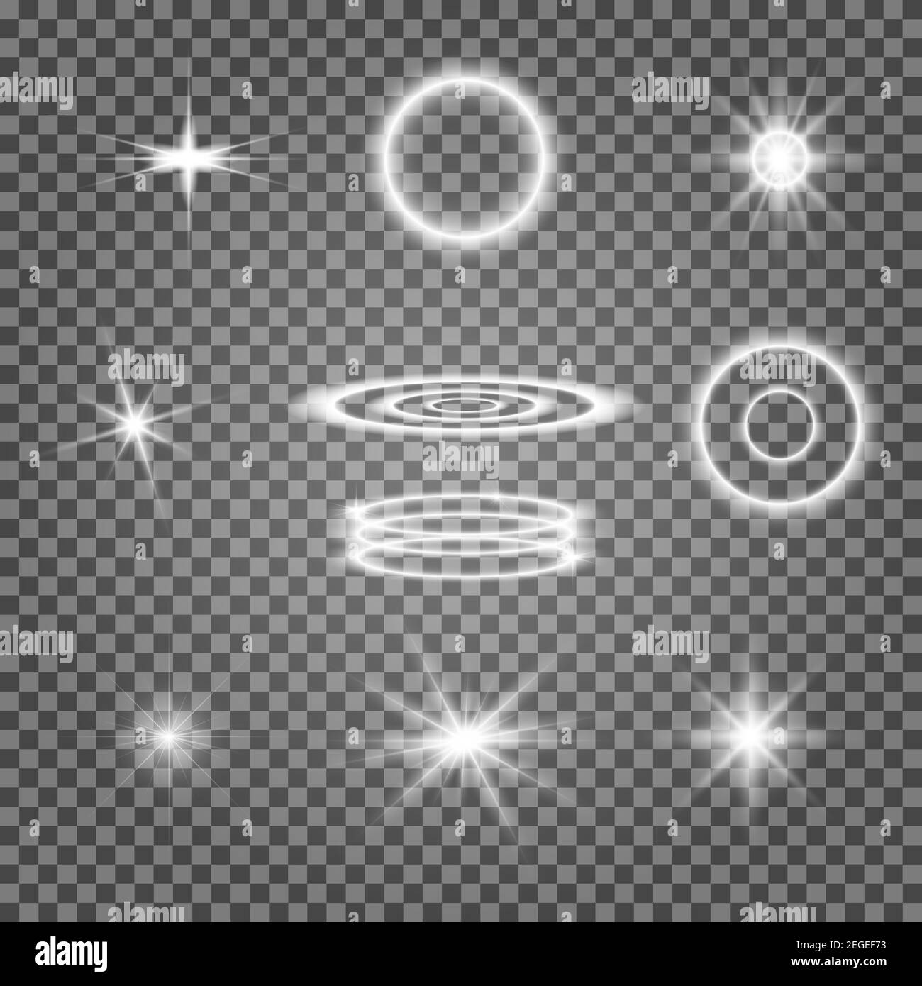 Star Shine-Effekt. Lichtblitz. Heller Glitzereffekt auf transparentem Hintergrund. Glänzende Linse Blitz Strahl weißen Glitter. Spezieller Leuchtkreis c Stock Vektor