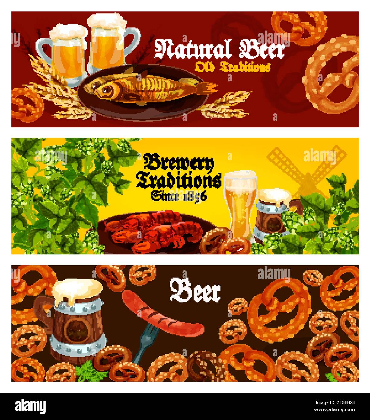 Bierbrauerei Traditionen Banner für das Oktoberfest Deutsches Braufest. Vector Bar oder Pub Menü Design von Craft Bier Glas oder Pint und Snacks Stock Vektor