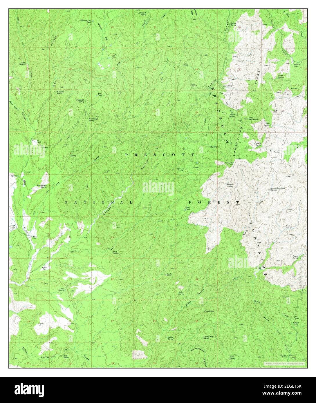 Schlachtschiff Butte, Arizona, Karte 1974, 1:24000, Vereinigte Staaten von Amerika von Timeless Maps, Daten U.S. Geological Survey Stockfoto