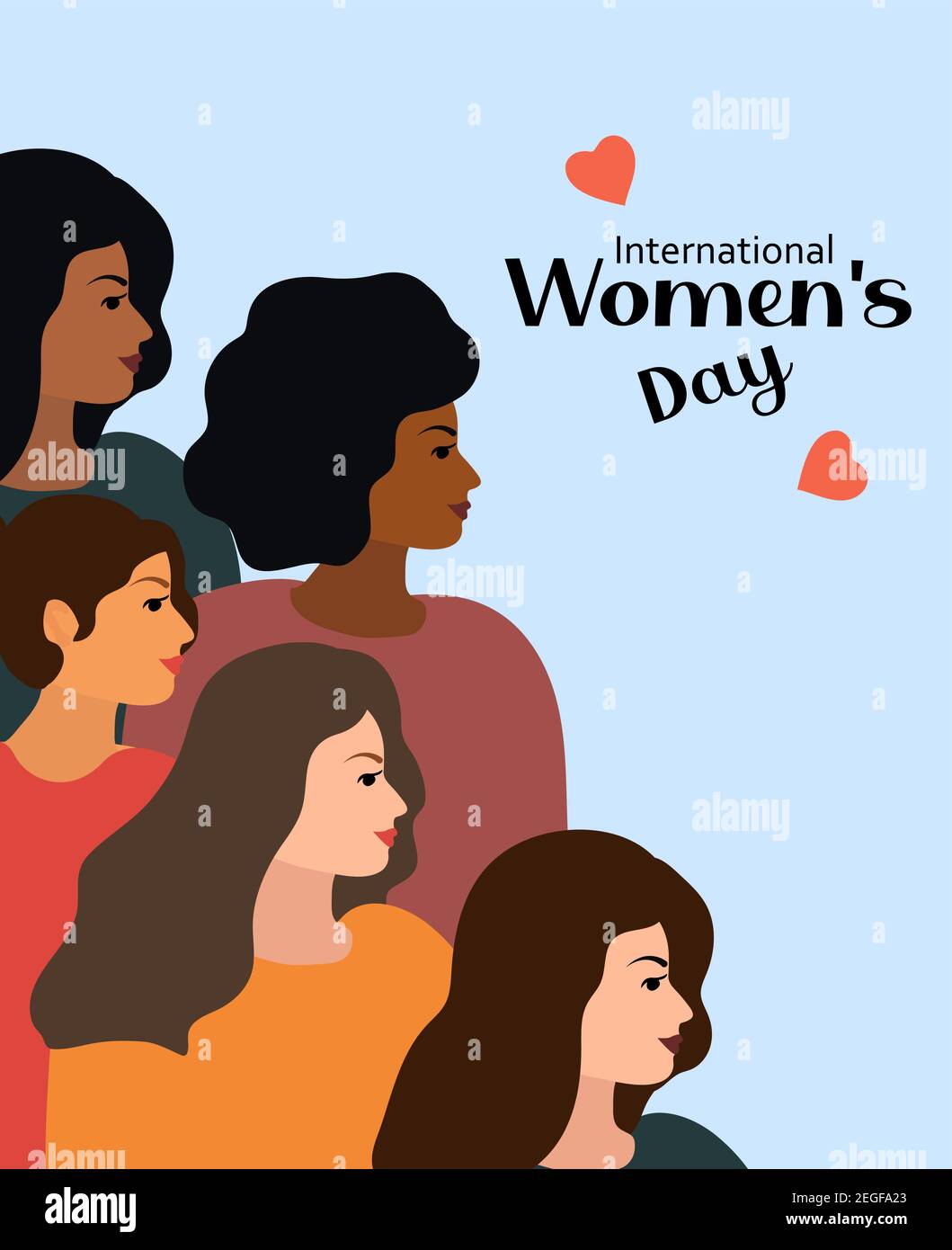 Internationaler Frauentag 8. März. Feminismus weibliche Solidarität Grußkarte. Kampf für Freiheit, Unabhängigkeit, Gleichheit. Vektorgrafik Stock Vektor