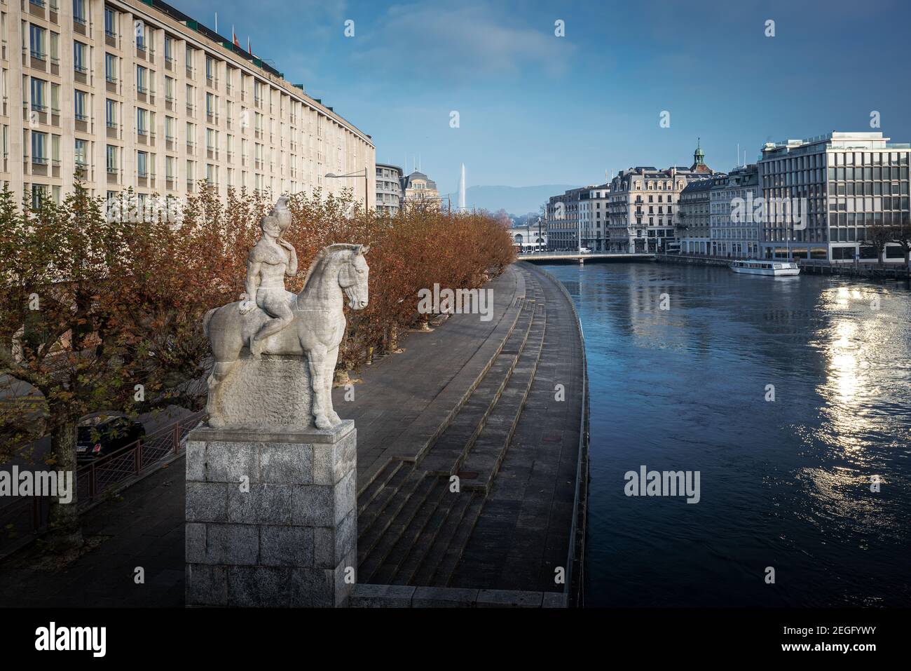 Rhone und Aigle de Geneve Statue - Genf, Schweiz Stockfoto
