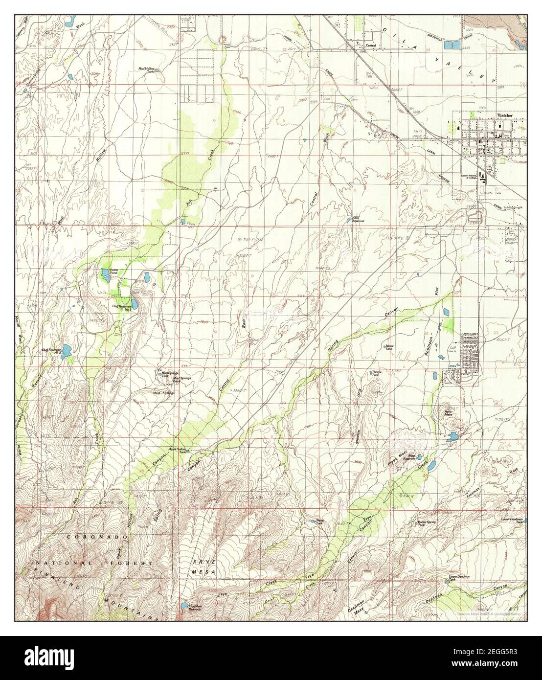 Thatcher, Arizona, Karte 1985, 1:24000, Vereinigte Staaten von Amerika von Timeless Maps, Daten U.S. Geological Survey Stockfoto