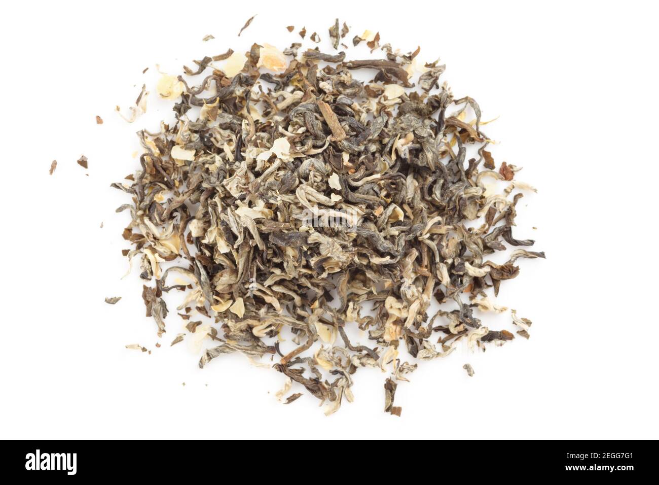 Jasmin oolong chinesischer Tee Schuss von oben isoliert auf weiß Hintergrund Stockfoto