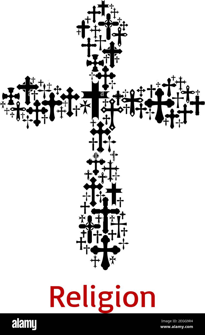 Christian Kreuz oder Kruzifix Symbol kombiniert von Kreuzigung Symbol für religiöse Zeichen oder Ostern Tag Design-Vorlage. Vector Orthodoxe, Katholische oder Evangel Stock Vektor