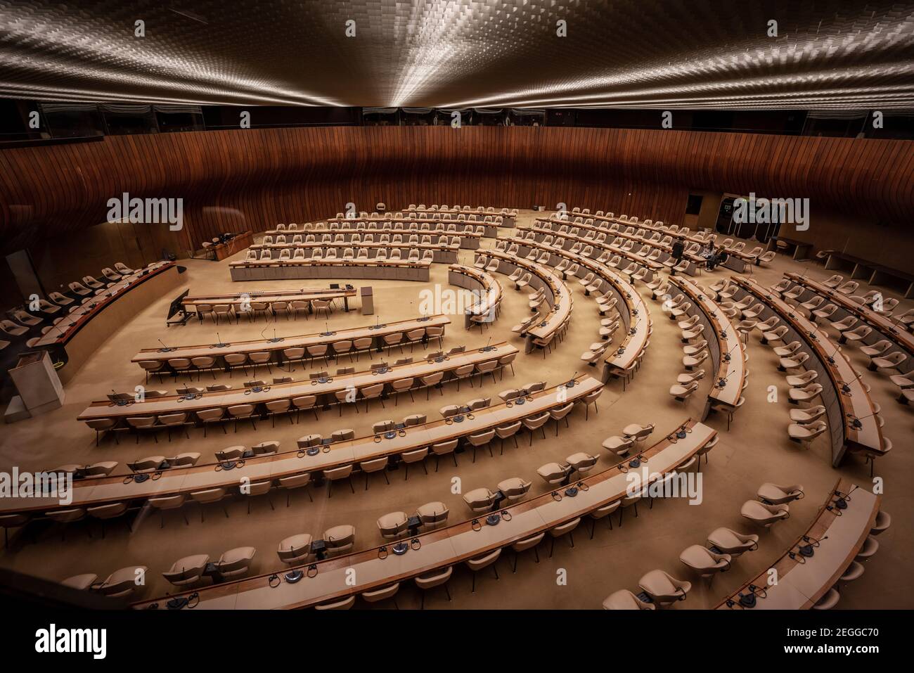 Konferenzraum im Palast der Nationen - Büro der Vereinten Nationen - Genf, Schweiz Stockfoto