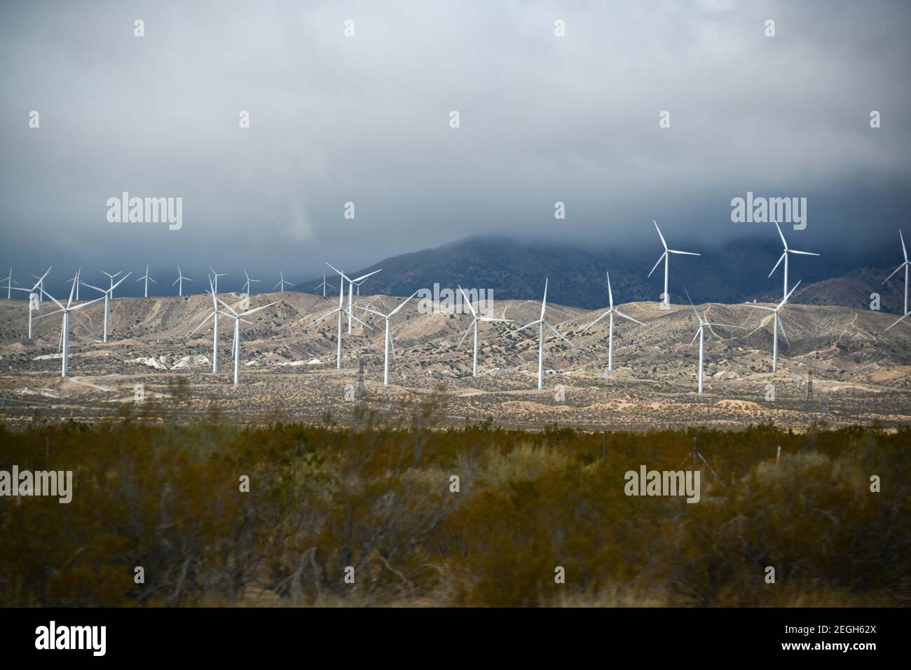 Allgemeine Gesamtansicht des Windparks Tehachapi Pass in Mojave, Calif, Montag, 15. Februar 2021. (Dylan Stewart/Image of Sport) Stockfoto