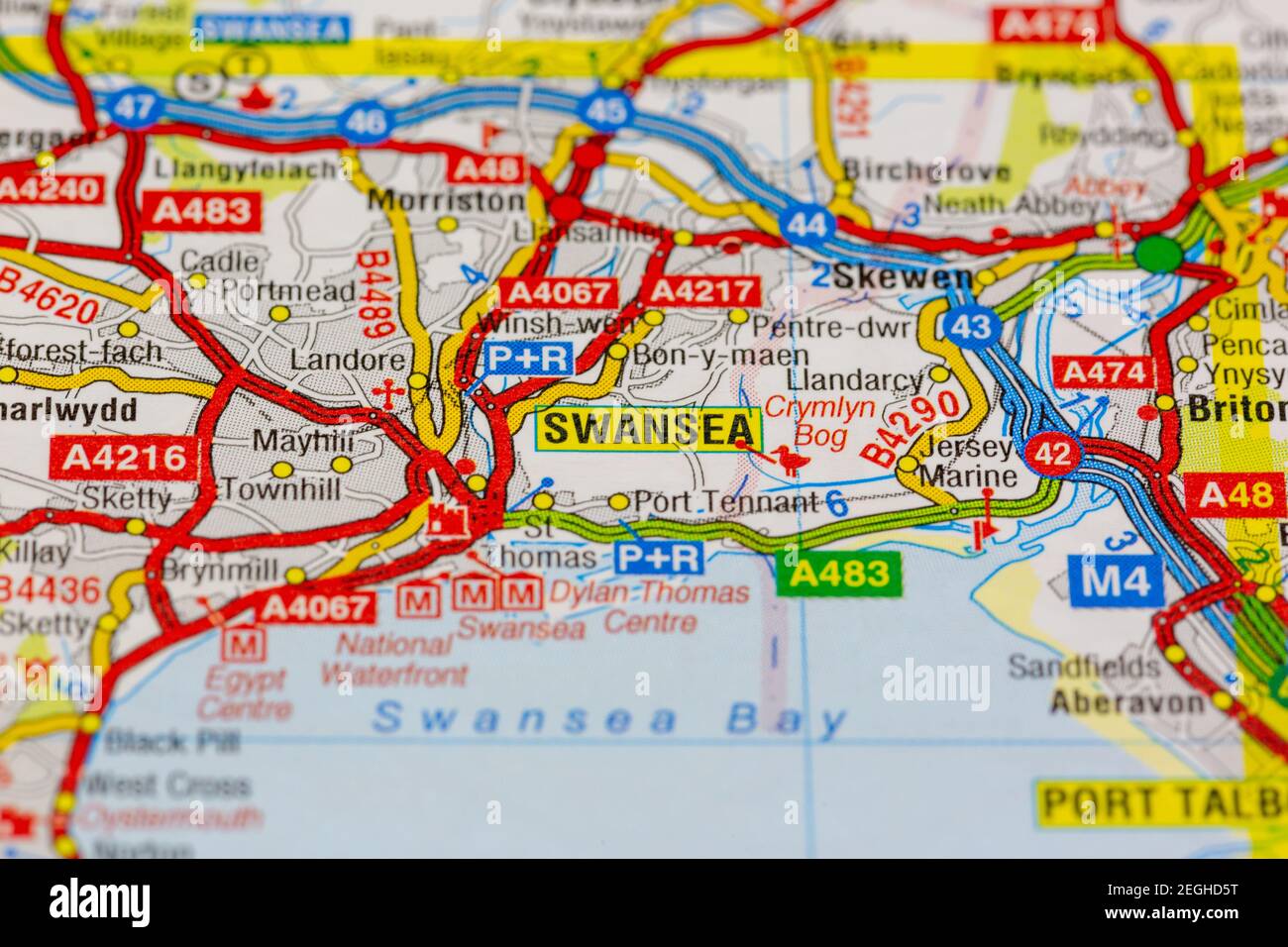Swansea und Umgebung auf einer Straßenkarte oder dargestellt Geografische Karte Stockfoto