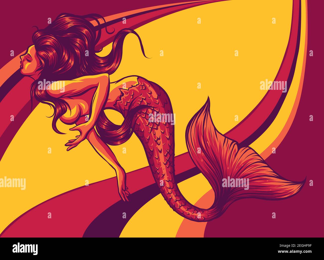 Schöne Meerjungfrau auf farbigen Hintergrund Illustration. vektor Stock Vektor