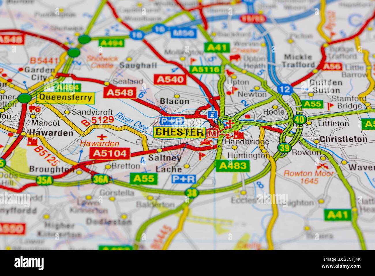 chester und Umgebung auf einer Straßenkarte oder dargestellt Geografische Karte Stockfoto