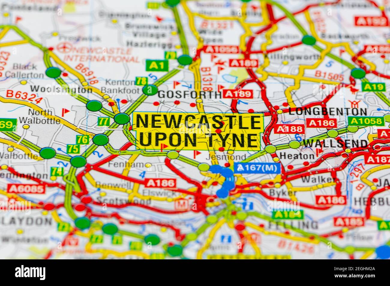 Newcastle upon Tyne und Umgebung auf einer Straße dargestellt Karte oder geografische Karte Stockfoto