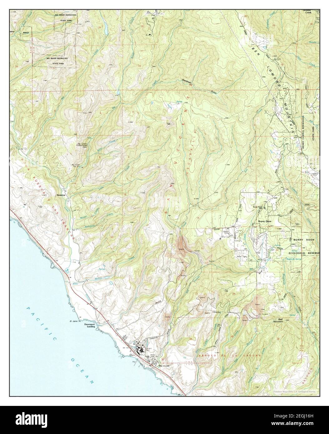 Davenport, California, Karte 1991, 1:24000, Vereinigte Staaten von Amerika von Timeless Maps, Daten U.S. Geological Survey Stockfoto