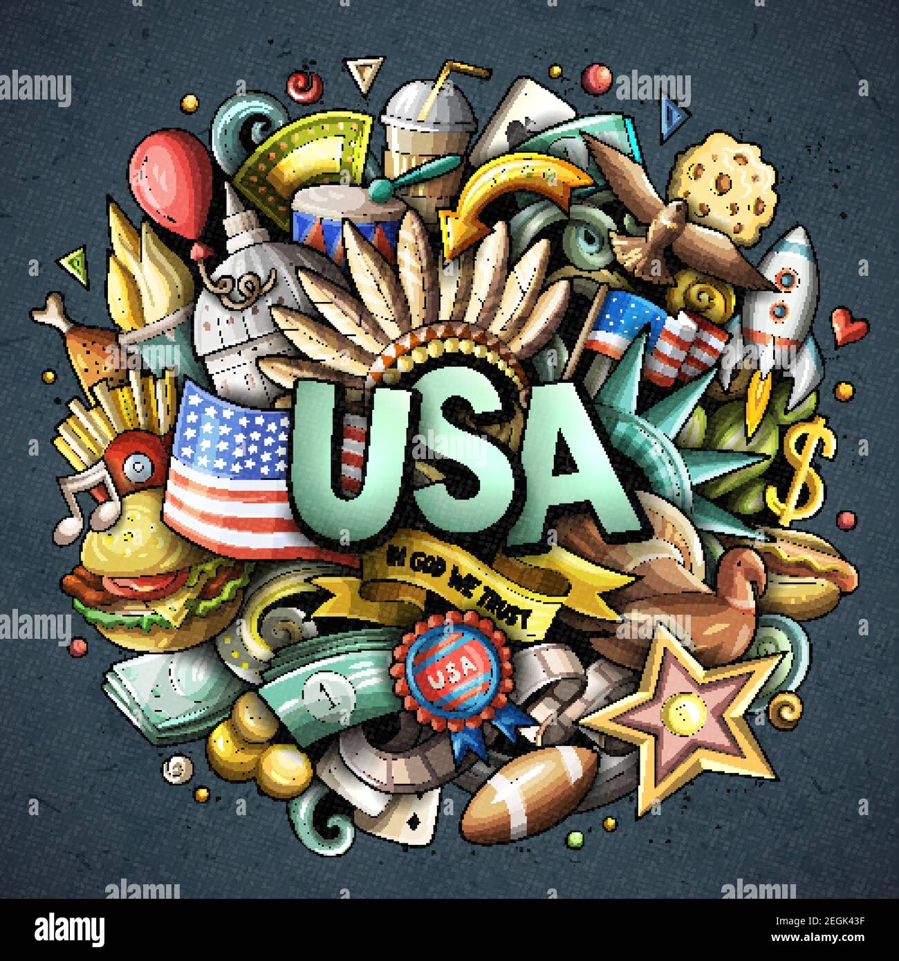 USA Hand gezeichnet Cartoon Doodle Illustration. Stock Vektor