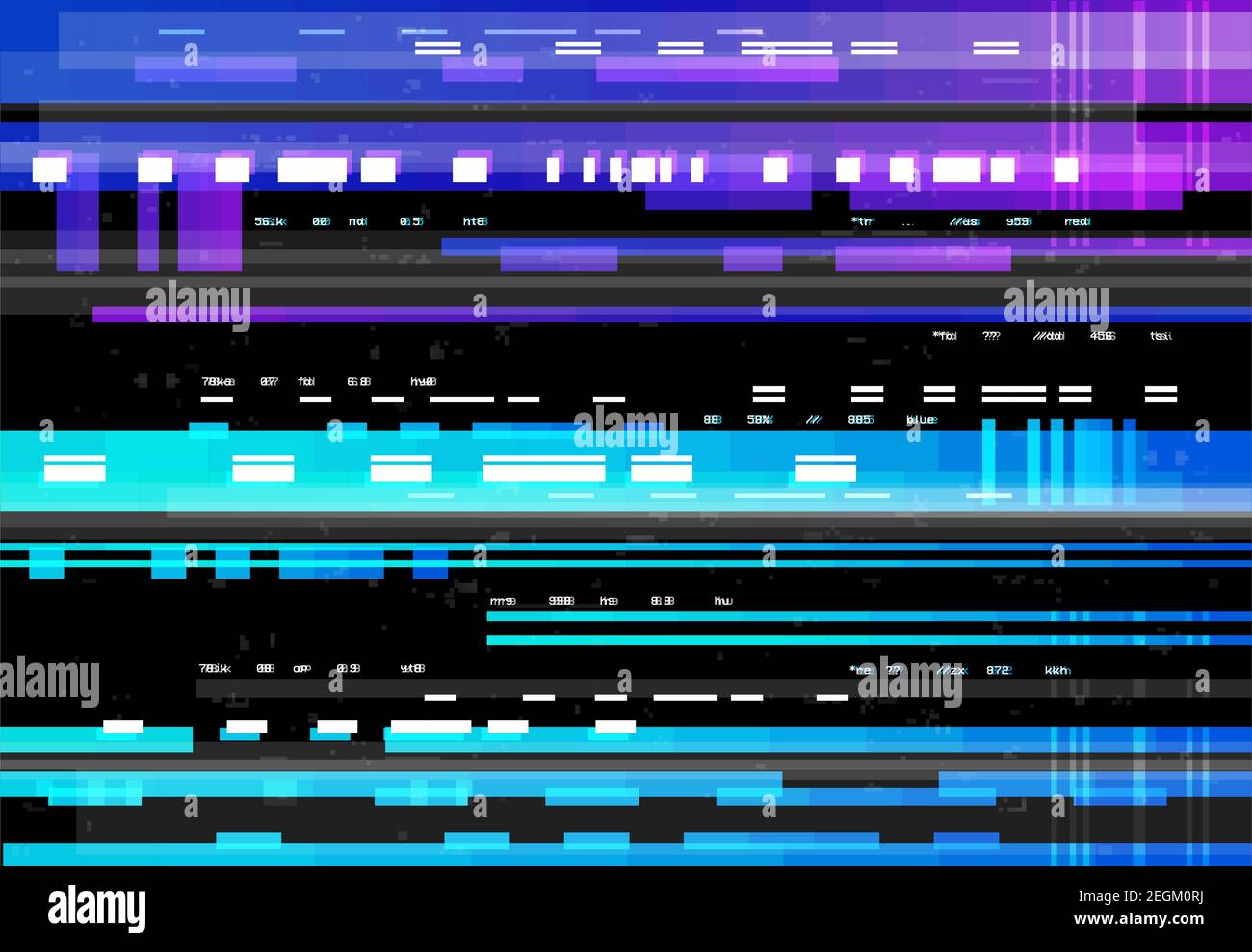 Abstrakter Hintergrund mit Glitch-Effekt, Vektor Glitched Verzerrung  farbige horizontale Streifen, Zahlen und zufällige Pixel auf schwarzem  Bildschirm. Fernseher d Stock-Vektorgrafik - Alamy