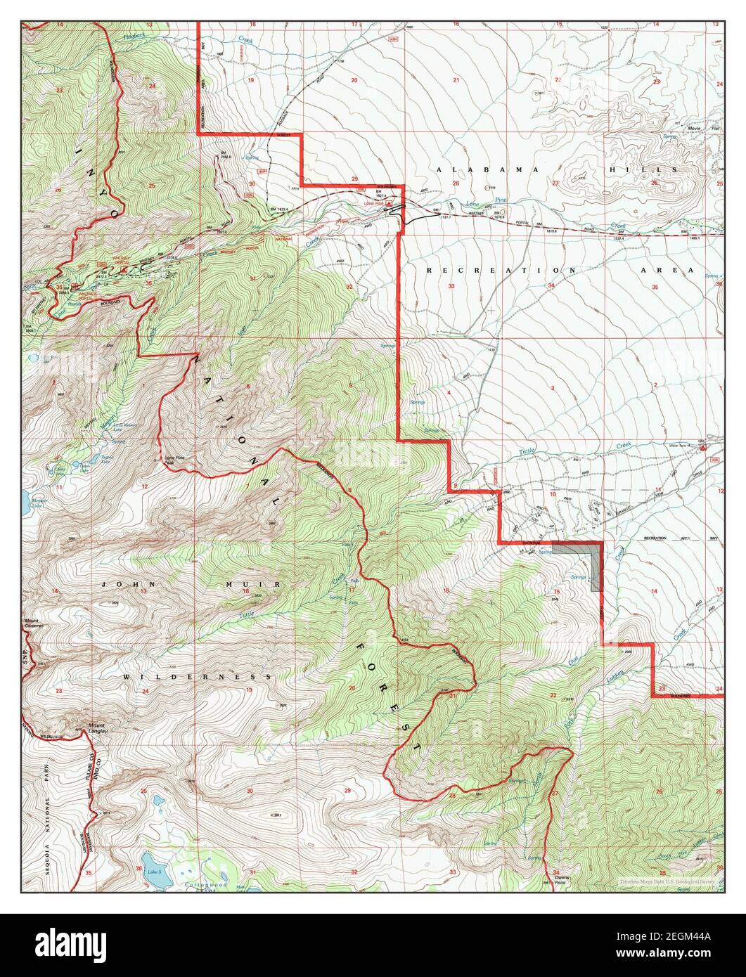 Mt Langley, California, Karte 1994, 1:24000, Vereinigte Staaten von Amerika von Timeless Maps, Daten U.S. Geological Survey Stockfoto