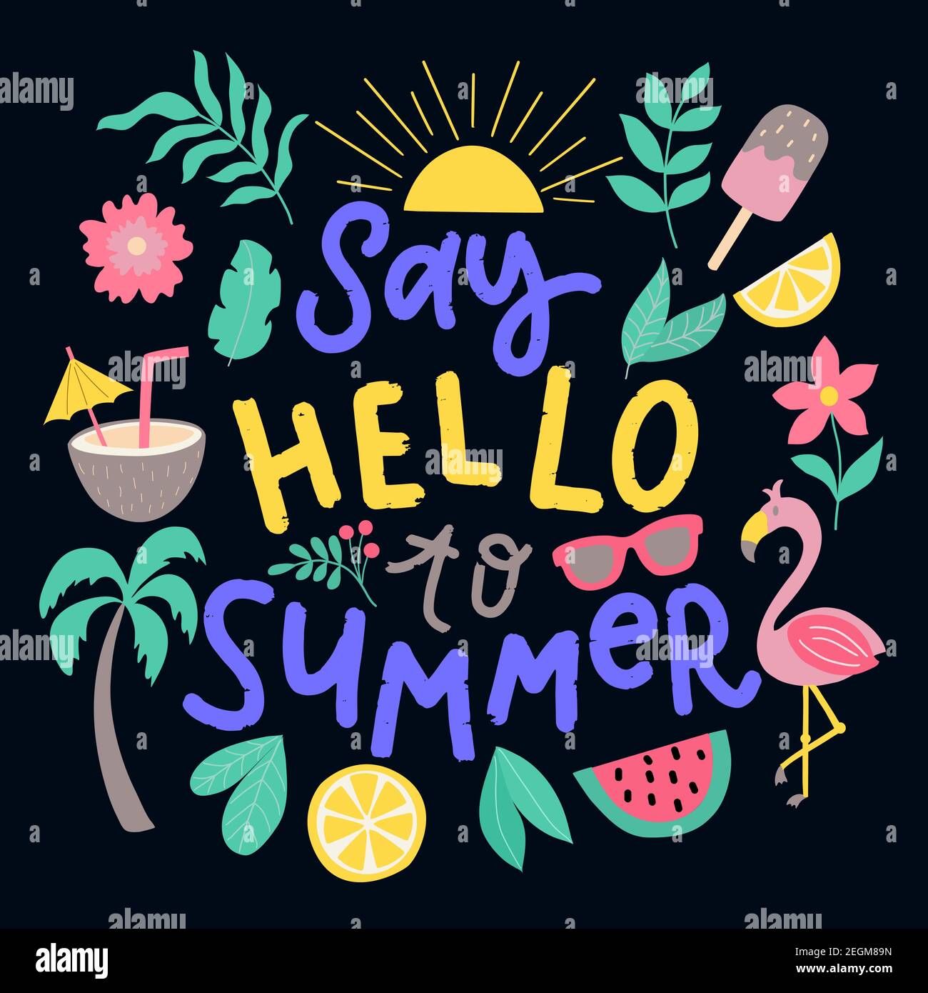 Schriftzug über den Sommer - Sag Hallo zum Sommer Stock Vektor