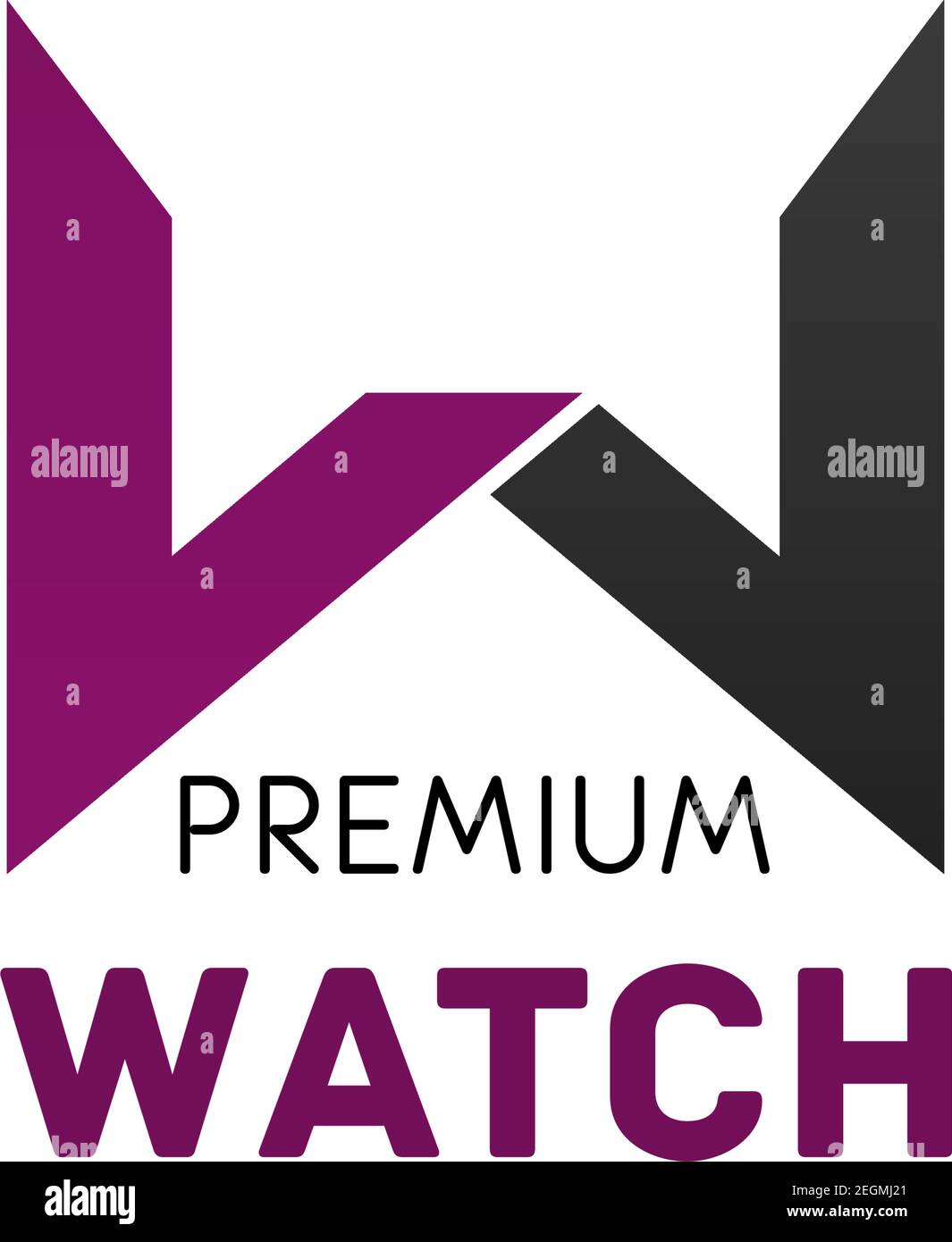 Premium Uhrenlogo in Magenta und Schwarz. Symbol für Premium-Qualitätsmerkmal. Abstraktes Zeichen für Unternehmensmarke. Konzept von Luxus und VIP. Bh Stock Vektor