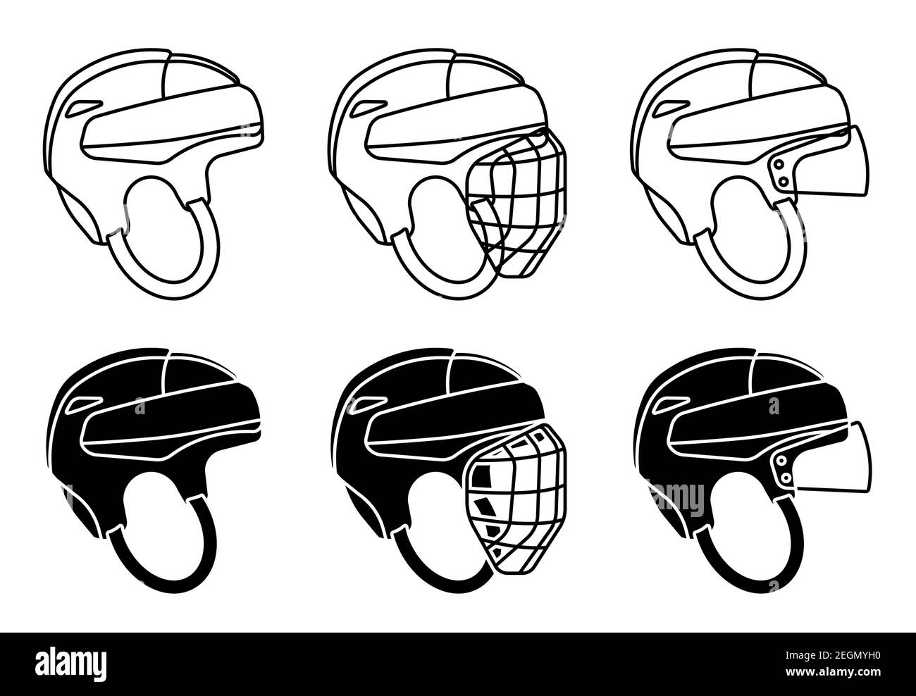Open Hockey Helmsymbol, mit Schutzgitter und transparentem Visier. Eishockey-Feldspieler Schutzausrüstung. Vektor Stock Vektor